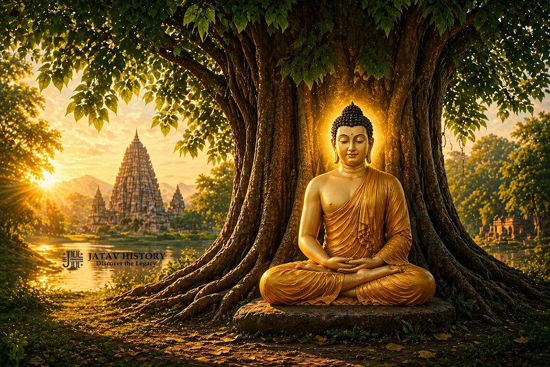Gautam Buddha meditating under Bodhi Tree in Bodh Gaya