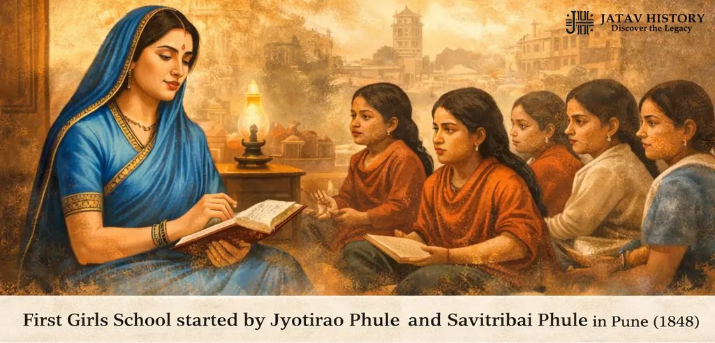 Jyotirao Phule first girls school Pune Savitribai Phule teaching girls